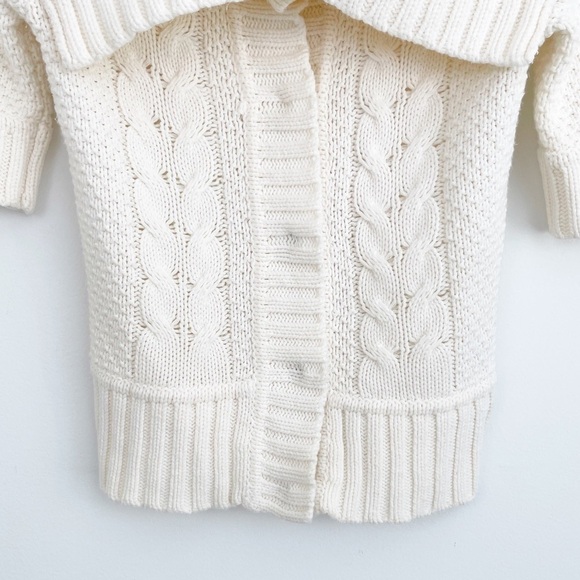Express Cream Cowl Neck Cable Knit Short Sleeves Snap Button Sweater XS - Picture 5 of 16